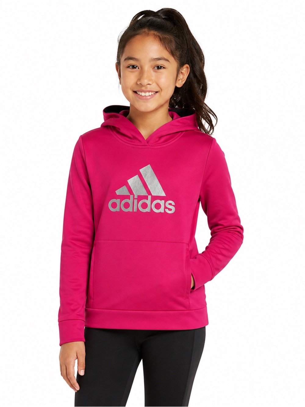 Adidas Girls Hoodie M 10-12 Pink Logo Pullover Sweatshirt EUC